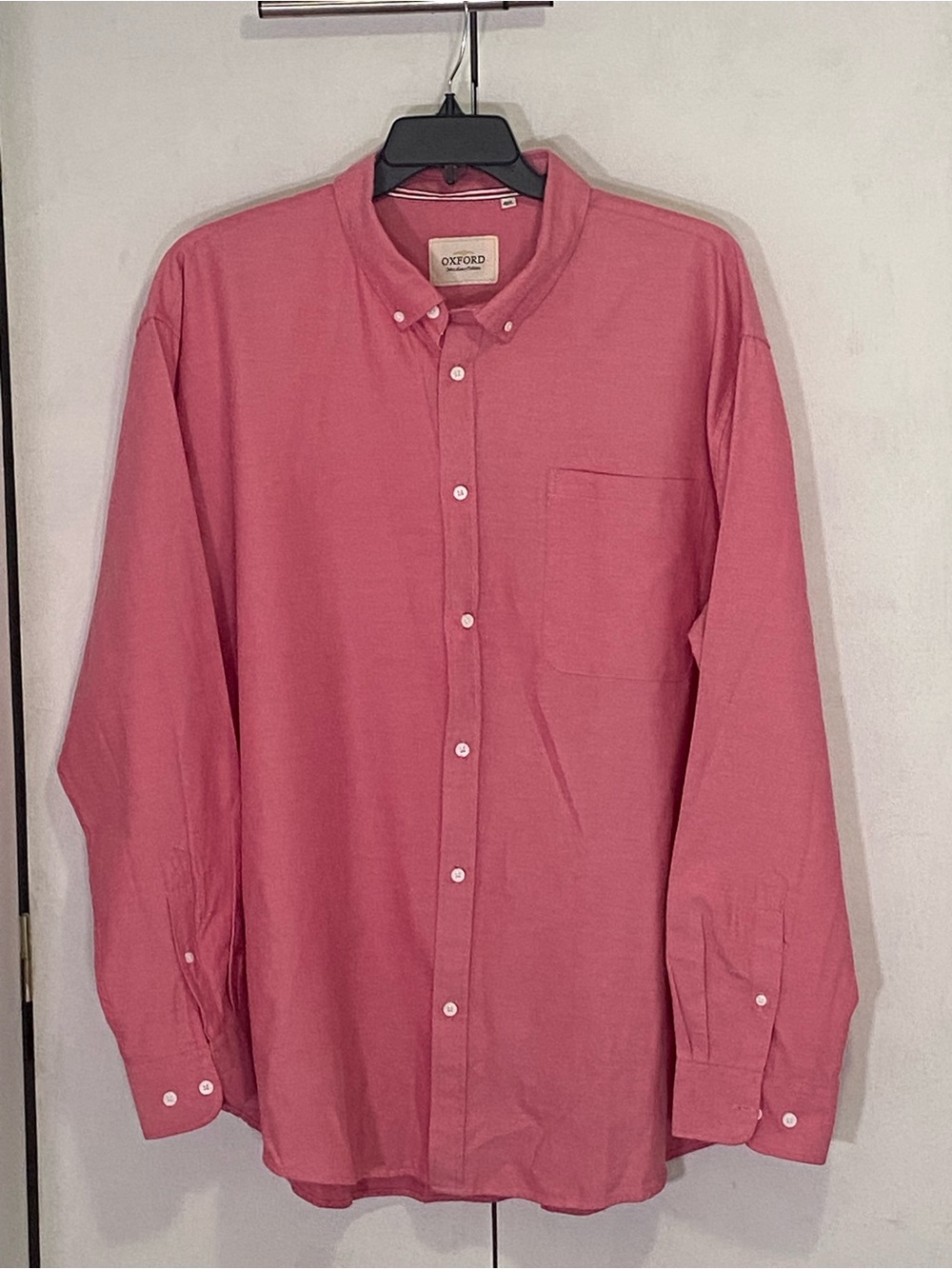 Oxford Men’s Casual Button-Down Shirt in Light Red 4XL Preppy